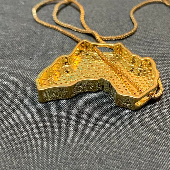 Gold Tone and CZ Encrusted Africa Pendant and 24 Inch Chain - Picture 2 of 3